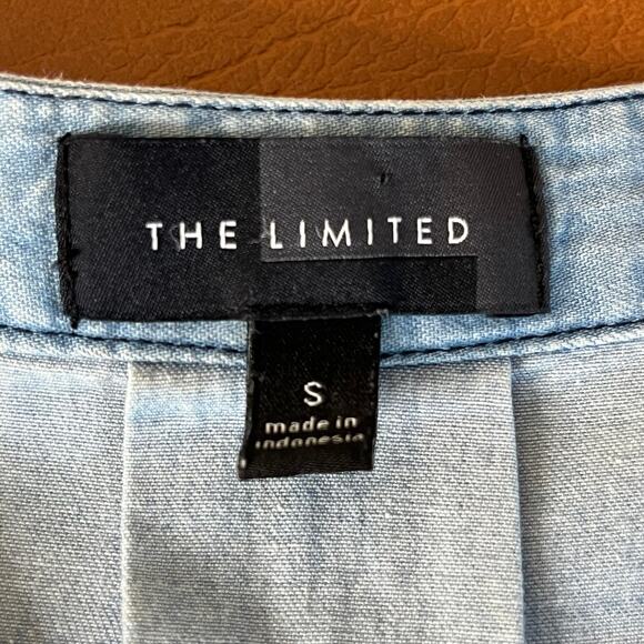 The Limited Blue Chambray Long Sleeve Jean Shift Mini Dress Size Small Tie Waist - Picture 6 of 10